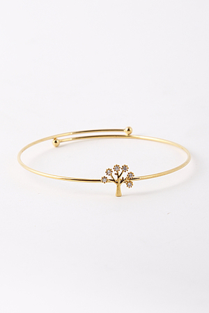 Rhinestone Tree Charm Layover Bangle Bracelet 5FAB5